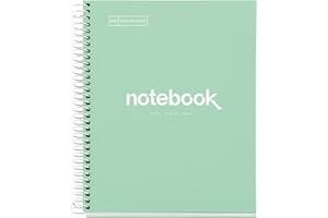 Miquelrius - Quaderno A5, Notebook Emotions, 80 Fogli 90 g/m², Griglia 5 mm, 1 Striscia di Colore, Spirale Microforata, Taccuino a Scacchi, Copertina Extra Rigida, 2 Fori, Verde Menta