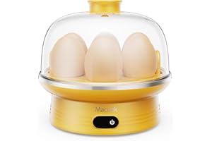 Macook Egg Cooker with Intelligence LED Touch, 7 Egg Capacity Electric Egg Boiler, Quick Boiling, Auto-Off, 350W, Yellow - Includes Measuring Cup, Stickers & Removable Tray