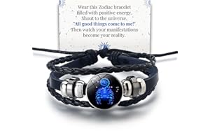 SAKEMA Bracelet Esprit Signes du Zodiaque, 12 Constellations Bracelets en Cuir Réglables Multicouches Tissés à la Main, Bracelet Zodiaque pour Homme Femme