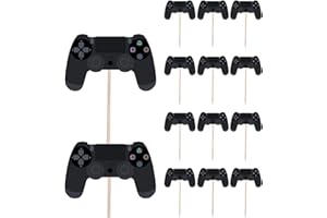 AK Giftshop Lot de 14 piques sur le thème de la manette de jeu PS4 - Anniversaire, événement, fête - Gâteaux cupcakes - Décorations pour drapeaux alimentaires