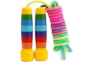 XIMUHO Springseil Kinder, 280cm Verstellbare Seilspringen Kinder mit Holzgriff, 7 Farben Regenbogen Skipping Rope Kids für Jungen und Mädchen Fitness
