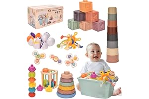 Majabike Zabawki dla niemowląt od 6 do 12 miesięcy, 18 w 1 Montessori sensoryczne zabawki dla małych dzieci w wieku 1-3, klocki do układania w stos, pierścienie do układania w stos, pasujące jajka