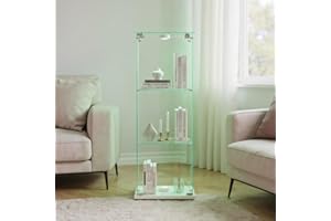 TIMORWTF vitrina de cristal con luces LED, armario vitrina moderna con 3 estantes y puerta, vitrina de pared para colección, dormitorio, salón y comedor, 123 x 40 x 35 cm, color blanco