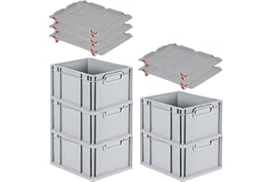 PROREGAL SuperSparSet 5x Eurobox NextGen Grip mit Auflagedeckel & 4 roten Schiebeschnappverschlüssen, HxBxT 22x30x40cm, 20L, Griffe geschlossen, Glatter Boden, Eurobehälter Transportbox Transportbehälter