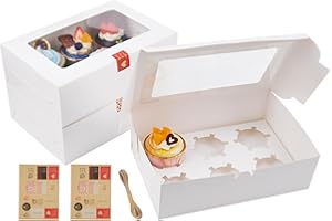 AWCIGG 15 sztuk pudełko do transportu babeczek pudełko na muffinki tekturowe pudełko na babeczki 6 pudełek na ciastka wykonane z tektury spożywczej z przezroczystym okienkiem i wkładkami do dekoracji tortów
