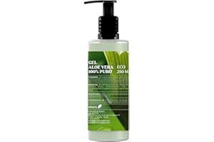 Ebers Aloe Vera Gel 100% Puro 250 Ml con dosificador - Excelente hidratante Rostro y Cuerpo, Aftersun, Depilación y Quemaduras.