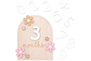 RFYTDCF Baby Monthly Milestone Cards, Wooden Baby Milestone with Glue Points Flower-Styled Milestone Babys Cards for Infants 0-12 Months Shower Growth Recording Props