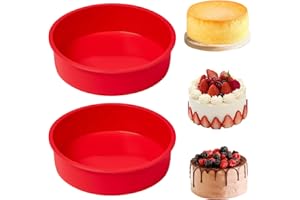 YXHZVON 2 Piezas Moldes Silicona Reposteria Redondo 20cm, Molde Bizcocho Antiadherente, Molde Redondo de Silicona para Tartas para Tarta de Queso, Tarta de Cumpleaños (Rojo)