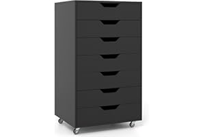 COSTWAY Caisson de Bureau à Roulettes, Meuble Rangement Bureau 7 Tiroirs, Commode Rangement 7 Tiroirs pour Papier, Document, Lettre (Noir,48 x 40 x 87 cm)