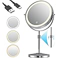 iklestar Magnifying Mirror with Light, Height Adjustable 10X Make up Mirror with Lighting, Double Sided LED Vanity Mirror for Table Desk Counter top, Rechargeable Magnified Makeup Mirror with Stand
