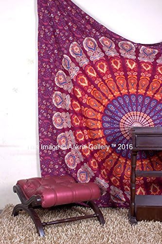 Aakriti Gallery Tapestry Queen Ombre Gift Hippie tapestries Mandala Bohemian Psychedelic Intricate Indian Bedspread 92x82 Inches (Maroon)
