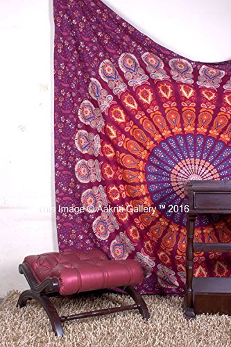 Tapestry Queen Maroon Barmeri Beach Sheet Indian wall Hanging Mandala BedSpread Dorm Decor Bedspread Tapestries 92x82 Inches Aakriti Gallery