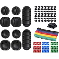 Vielzwecke Kabelführung Kabel Draht Management Set, 10 Haltbare Kabelhalter, 50 Mini Kabelclips, 50 Klebstoff Nylon…