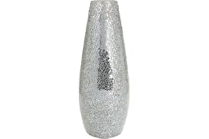 London Boutique Large Tall Vase 18" 40cm Vases for Flowers Handmade Decorative Mosaic Glitter Vase Sparkled Glass gift present (Large Silver)