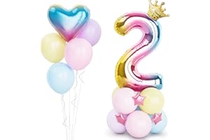 BALLOON DANCE Palloncini Compleanno 2 Anni Arcobaleno Rosa,40''(101cm) Foil Palloncini Numero 2 Arcobaleno,Palloncini in lattice color pastello,Gigante Numeri 2 Gradiente,Bambina Compleanno Decorazione Feste