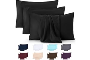 Utopia Bedding – 4er-Set Kissenbezüge – 40 x 80 cm – Oeko-TEX – Gebürstete Mikrofaser, 100% Polyester, mit Umschlagverschluss (Kissenfüllung Nicht enthalten), nur Kissenbezug – Schwarz