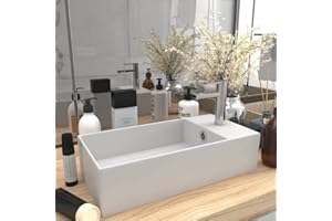 HOMIUSE Lavabo de Salle de Bain Trop-Plein CéRamique Blanc Mat Vasque à Poser Salle de Bain Lavabo Wc Lavabo à Poser Sur Meuble Trou de Robinet Rectangulaire Lavabo sur Table 48x25x15 CM