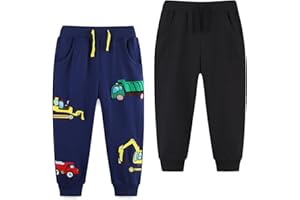 Pilipulu Pacco da 2 Pantaloni Bambino Dinosauri Pantaloni Bambini 100% Cotone Pantaloni Sportivi Ragazzo Pantalone Dinosauro Jogging Sportivi Jogger 2-7 Anni