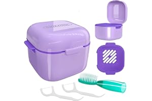 DIDATOOL Porta Dentiera, Porta apparecchio Denti, Contenitore Dentiera con Cestello per Risciacquo, Pulizia Denti Cleanning, Protesi Custodia con Spazzolino per Dentiera (Viola)
