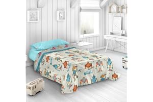 KIMBATEX TEXTIL HOGAR TIENDA Kimbatex Juego de Sábanas 100% algodón para niño niña con Divertidas imágenes Encimera, Bajera y Funda de Almohada (Robot, 90)
