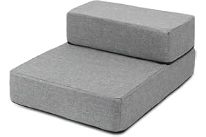 Galatée Escalier pour Chien, Housse Lavable Et Zippée Rampe Amovible pour Chien, Marches pour Chien pour Lit Haut Et Canapé, Escaliers pour Animaux De Compagnie(2 Étages d'Escaliers, Gris)