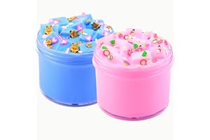 JAMDESDW 2 Pack Jelly Cube Slime Kit, with Pink & Blue Clear Slime, Super Soft Valentine Day Slime, Bulk Easter Classroom Prize Slime Party Favors for Boys Girls