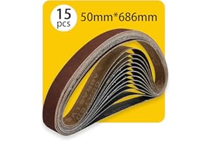 TPMAX 50mm x 686mm 50mmx686mm Sanding Belt Assorted Pack,15 Pcs(3 Each of 80 120 150 240 400 Grits) Aluminum Oxide for Sander