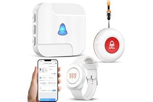 ChunHee Panic Alarm for Elderly-Elderly Alarm Call Button,IP55 Waterproof Call Bell Link to Phone with 1 Button & 1 Wrist Button