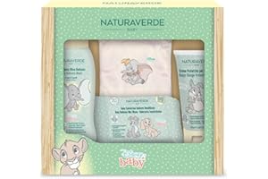 Naturaverde | Dzieci - Disney Baby - zestaw upominkowy z detergentem do ciała i włosów 200 ml, krem ochronny do zmiany biegów 100 ml i chusteczki 20 sztuk i Doudou