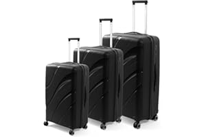 ALI WOMAN Aliwoman ® Set Valigie Rigide con Bagaglio a Mano 55cm, Valigia Media 65cm e Valigia Grande 75cm - 3x Valige da Viaggio - Set Trolley con Ruote Girevoli - Mod. Fastlight (Black)