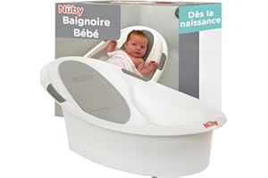 Nuby - Dr.Talbot’s Baignoire Bébé Dès la Naissance avec Support Antidérapant Intégré & Appui-Tête Souple - Baignoire Enfant Pour Douche & Bain Bébé - À Utiliser Partout - Blanc & Gris