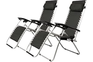 DAWSONS LIVING Set of 2 GardenCo Zero Gravity Garden Furniture Chairs - Reclining Outdoor Sun Lounger Twin Pack - Relaxer Sun Bed for Patio Decking Gardens Camping - Black