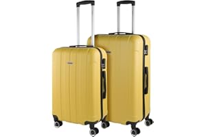 ITACA - Maletas de Viaje Rígidas ABS - Maleta de Viaje Cabina, Maleta Mediana y Maleta Grande - Asa Telescópica, 4 Ruedas Giratorias y Candado de Combinación, Amarillo, 63 cm + 73 cm