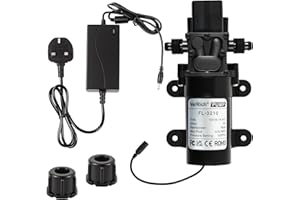 VerRich DC 12V Water Pump with Power Supply Adaptor 100PSI 7 Bar Diaphragm Pump Built in Pressure Switch 4L/Min 1GPM 3/8" 10mm Connector for Water taps,Motorhome,Caravan