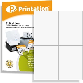 100 Feuilles A4 étiquettes Adhésives – 210x297mm – Papier Mat 70g – LabelOcean