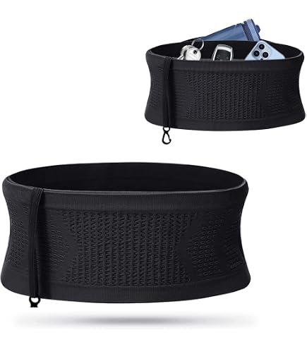 HOUSHOPE Laufgürtel / Bauchtasche – Schwarz, Größe S-M, Reflektierend, Für Smartphone, Verstellbar 81–119 Cm