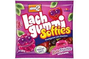 nimm2 Lachgummi Softies Red Fruit, 1 x 225 g, Filled Fruit Gum with Fruit Juice and Vitamins