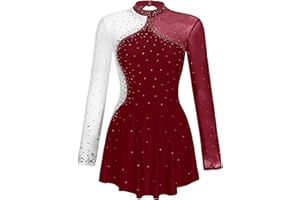 CHICTRY Women's Figure Ice Skating Dance Dress Color Block Roller Skating Costume Gymnastic Leotard
