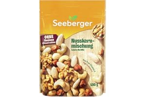 ‎SEEBERGER Seeberger Nusskernmischung: Pure Nuss-Mischung aus knackigen Haselnusskernen, Mandeln, Walnüssen & Cashewkernen - intensives Nuss-Aroma - ungeröstet, glutenfrei (1 x 150 g)