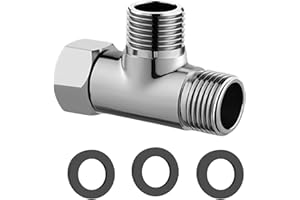 TRACOMPAN 3 Way T Shape Adapter G1/2" Shower Diverter Valve with 3 Sealing Washers Brass T-Valve Device Hole for Faucet Shower Splitter Toilet Tank Handheld Bidet Sprayer Anti-Rust Universal Shower Component