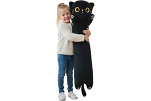 Aiuidun Giant Black Cat Plush Pillow - 23.6" Extra Long Stuffed Animal Body Pillow for Kids & Adults, Super Soft Huggable Black Cat Plushie Toy Gift for Christmas, Birthday, Halloween
