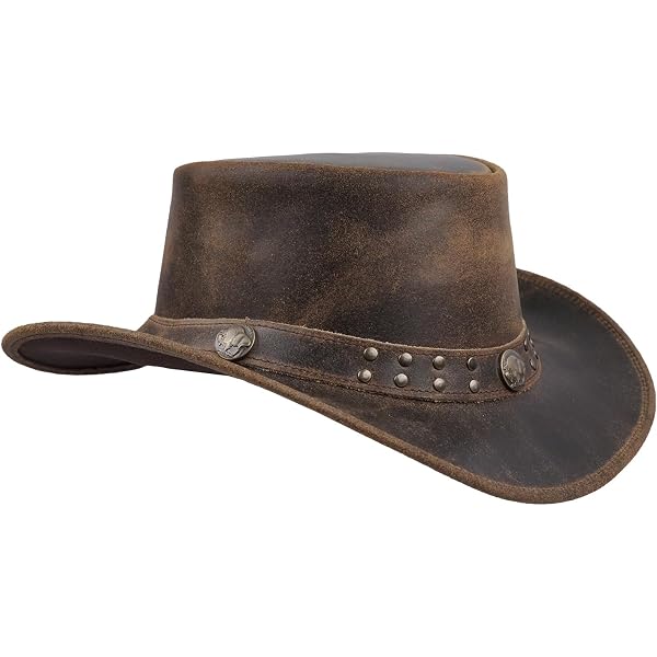 Chapeau Cowboy En Cuir Marron - Style Western Vintage, Bord Incurvé - Unisexe Tailles S à XL