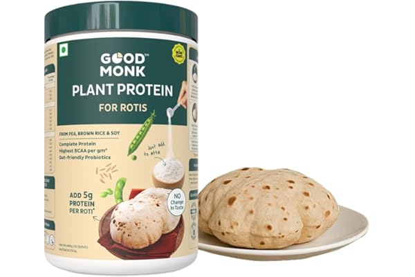 Good Monk Plant Protein for Rotis Add 5 gm Protein per Roti From Pea, Brown Rice & Soy Clean Protein & Gut Friendly Probiotics All Essential Amino Acids Stronger Muscles Add to Atta - No Taste Change No Added Sugar/Sweetener 460 gm