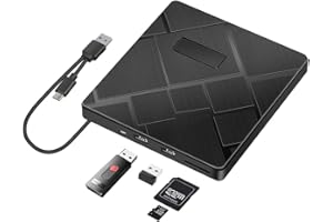 ‎BEVA BEVA Externes CD Laufwerk, USB 3.0 & Type C DVD Laufwerk mit SD/TF Karte Reader CD DVD RW Brenner Tragbarer 2 USB Ports Laufwerk für Laptop, Desktop Mac OS, MacBook, Windows 11/10/8/7/XP/Vista/Linux