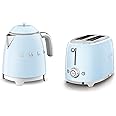 Smeg 50’s Style Retro Range Breakfast Set, 0.8L 1400W Mini Kettle and Multi-Functional Control 2-Slice 950W Toaster, Pastel Blue, KLF05PBUK/ TSF01PBUK