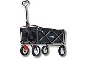 FUXTEC Bollerwagen FX-CT100 schwarz, faltbarer Transportwagen, bis 75kg belastbar, inklusive Schiebestange, kompakt klappbar, robuster Stoff, ideal für Kinder, Ausflüge, Strand und Festivals