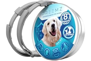 DREEMZ ® Zeckenhalsband für Hunde - Flohhalsband hundeFlohschutz Halsband für Hunde – Zeckenhalsband - 100% Natürlich - Schutzhalsband gegen Flöhe - 8 Monate Schutz - 63cm verstellbar (2 Einheiten)