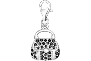 Quiges Charm Pendentif Breloque avec Fermoir Femme Plaqué Argent Sac à Main 3D en Zircone Noire