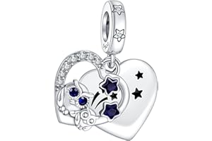 NUNUYAYA Charms Abaloriosde Cuentas Plata de Ley 925 con Circonita Cúbica Animal Star Moon Love Charms Colgante Compatible con Niña Mujer Europeo Pulsera Collar