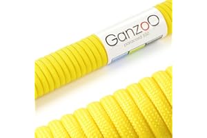 Ganzoo Paracord 550, corda da 4mm, 3 Metri, Poliestere, Tipo 3-7 fili interni, fai da te guinzaglio per cani collare bracciale, campeggio sopravvivenza e corda multifunzione, giallo